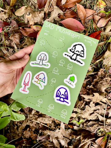 Sticker Sheet w/ Score: Sad Mushroom