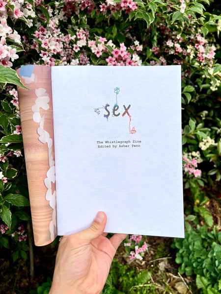 The inside cover of the Sex Magazine x Whistlegraph Zine by Asher Penn and Whistlegraph (Jeffrey Alan Scudder, Alex Freundlich, Camille Klein)
