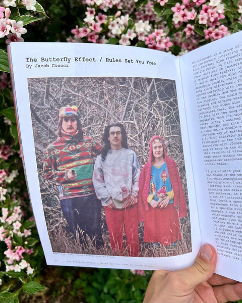 An essay by Jacob Ciocci of Extreme Animals and Paper Rad on Whistlegraph featured in the Whistlegraph x Sex Magazine Zine.