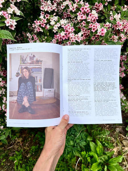 The first spread of Camille Klein's individual interview by Asher Penn in the Sex Magazine x Whistlegraph zine.